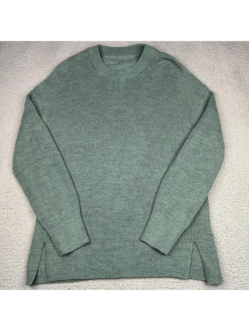 Lululemon Merino Wool Blend Sweater Womens 12 Green Ribbed Knit LW3GKAS